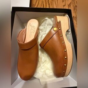 Gently worn J.Crew, honey oak color leather clogs women’s size 9